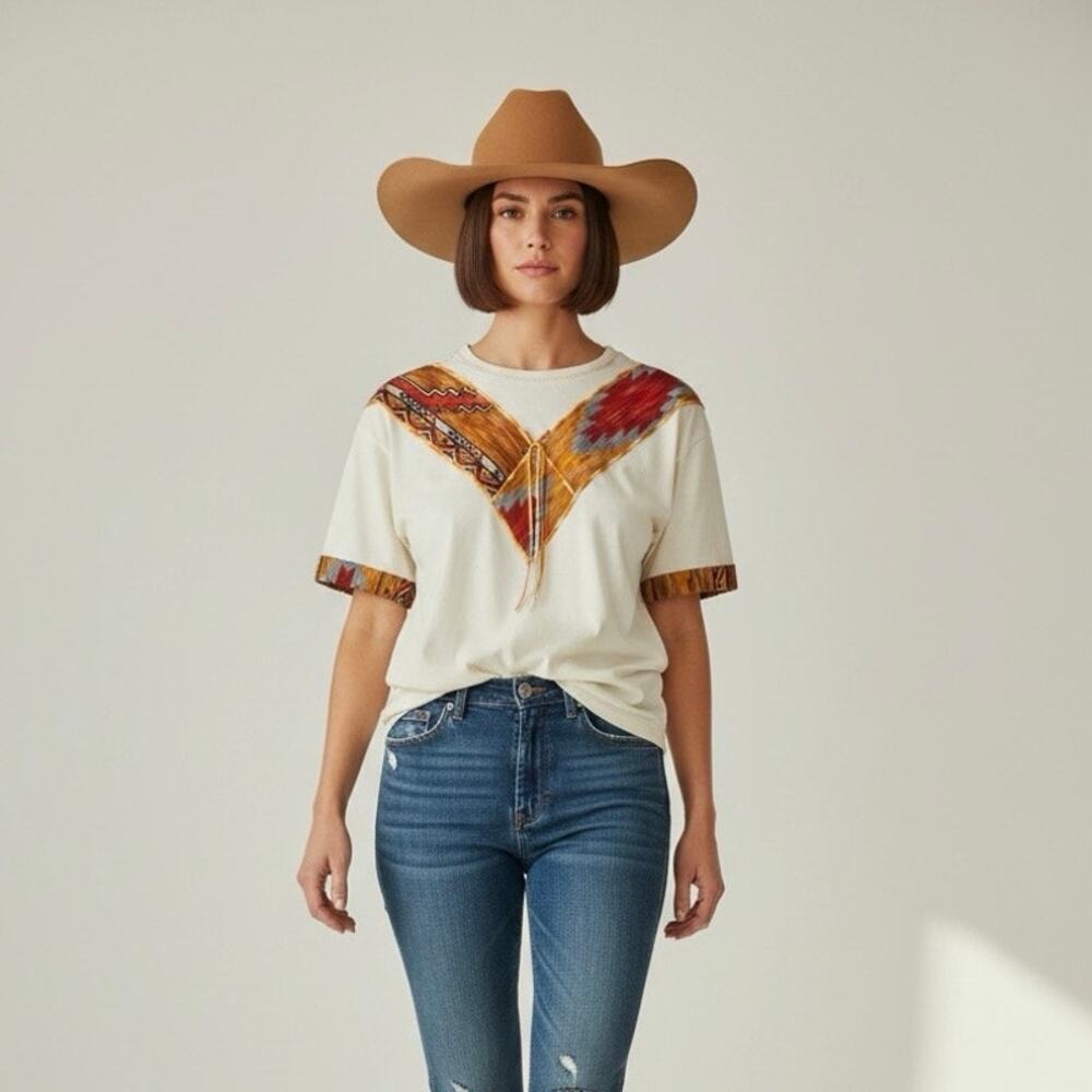 Vintage 90s BEST Fruit of the Loom Southwestern V-Yoke Ribbon T-Shirt  Size L